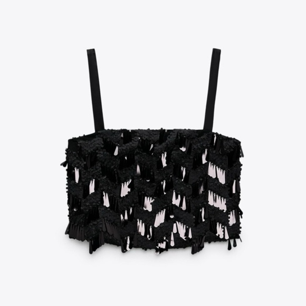 Zara sequined black camisole festive cropped top - Picture 2 of 5
